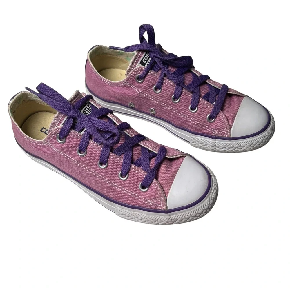 Converse All Star‎ Sneakers Kids Size 2 Pink Purple Low Top Chuck Taylor READ